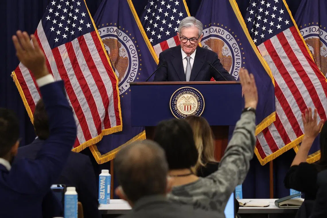 The Federal Reserve left interest rates unchanged at a range of 5.25 percent to 5.50 percent, keeping rates the highest they have been in 23 years. But his seemingly dovish comments prompted a market rally last week.  Kevin Dietsch/Getty Images/AFP (Photo by Kevin Dietsch / GETTY IMAGES NORTH AMERICA / Getty Images via AFP)