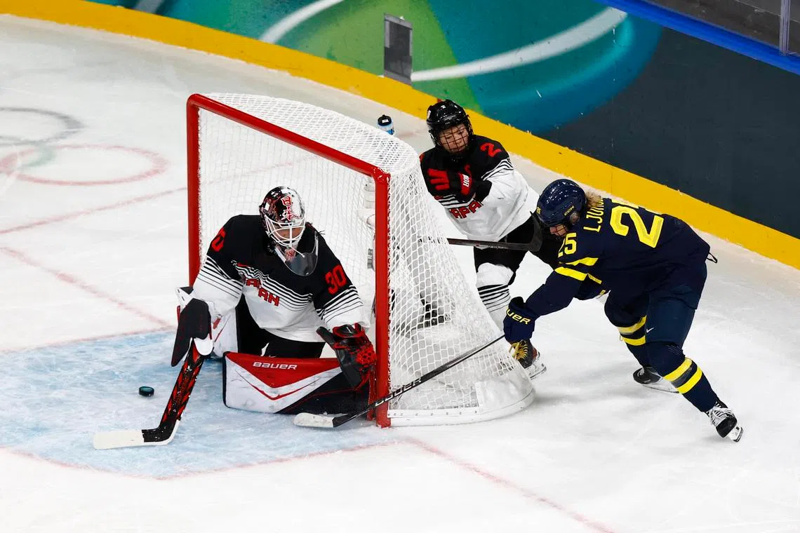 Ice hockey-Japan goalie Halloran makes late debut, ends Games without conceding a goal