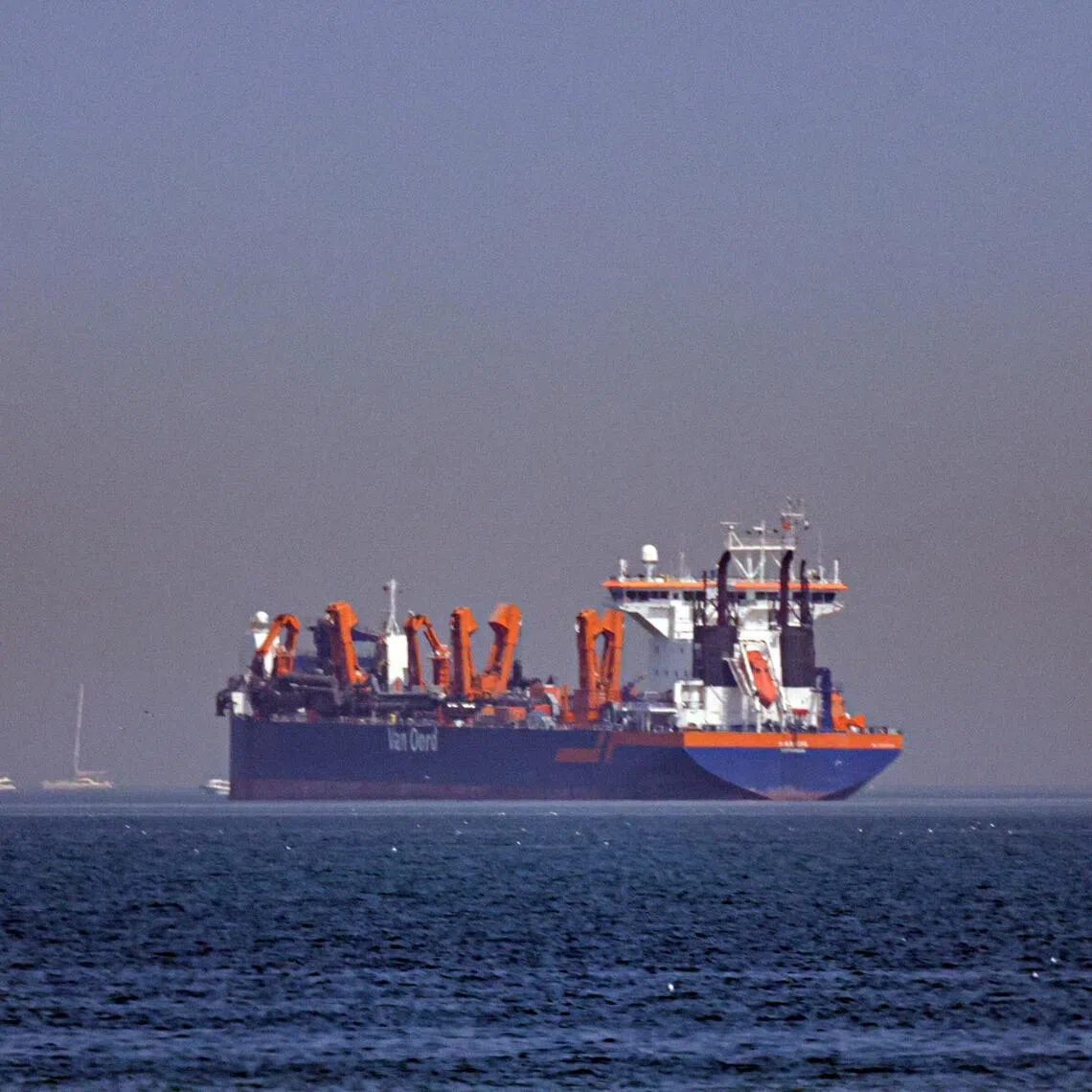 A vessel is seen anchoring off the coast of Dubai, United Arab Emirates, on March 1, 2026.