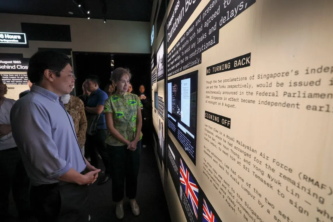 Prime Minister Lawrence Wong and Digital Development and Information Minister Josephine Teo at The Albatross File: Singapore’s Independence Declassified exhibition.