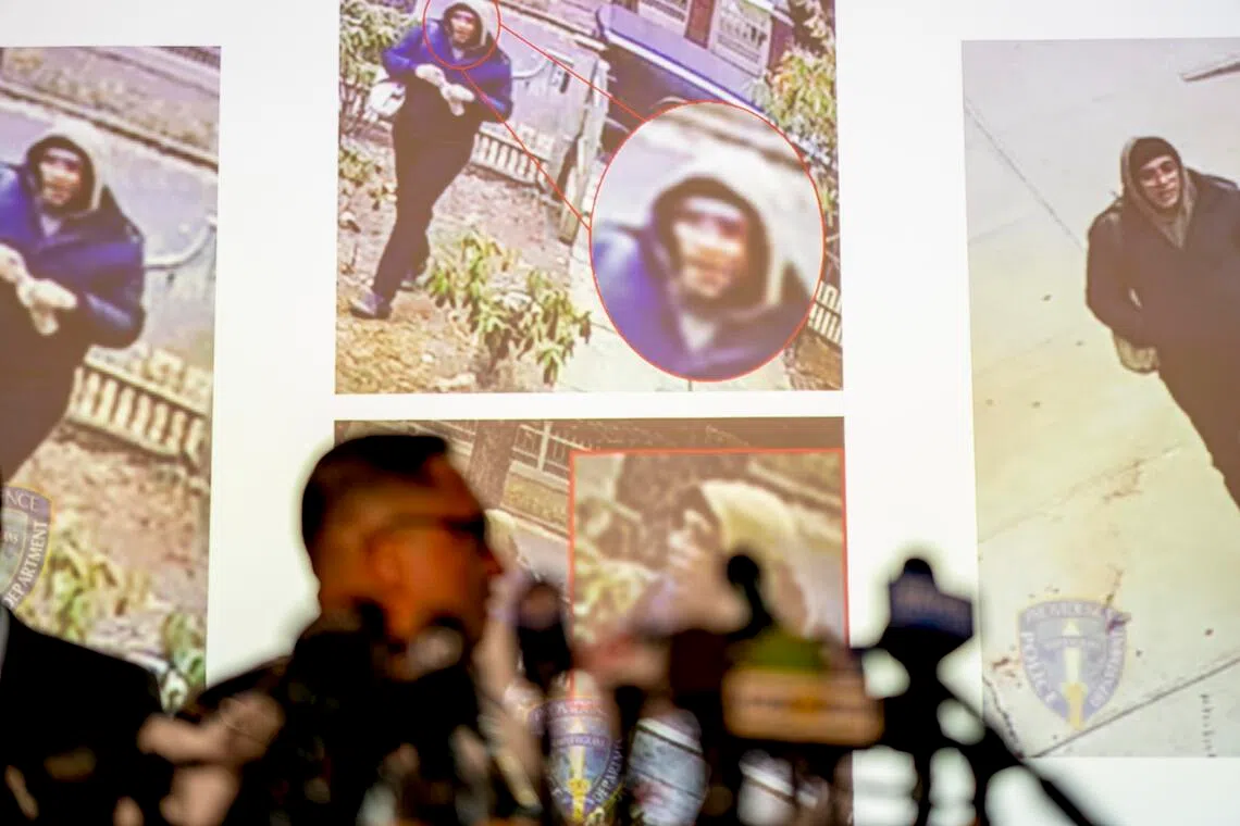 Authorities show images during a press conference at the Providence Public Safety Complex in Providence, Rhode Island, on Dec 17, 2025. 