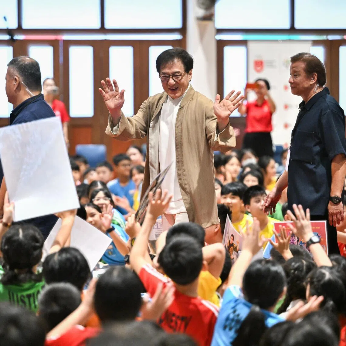 Actor Jackie Chan visited Pei Chun Public School on July 7.