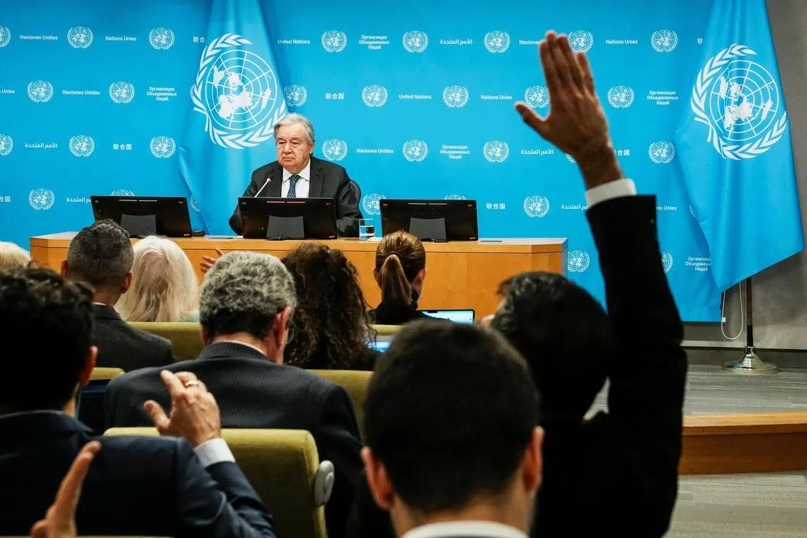 United Nations Secretary-General Antonio Guterres waits for questions during a press conference outlining his priorities for 2026 at U.N. headquarters in New York City, U.S., January 29, 2026.    REUTERS/Eduardo Munoz 