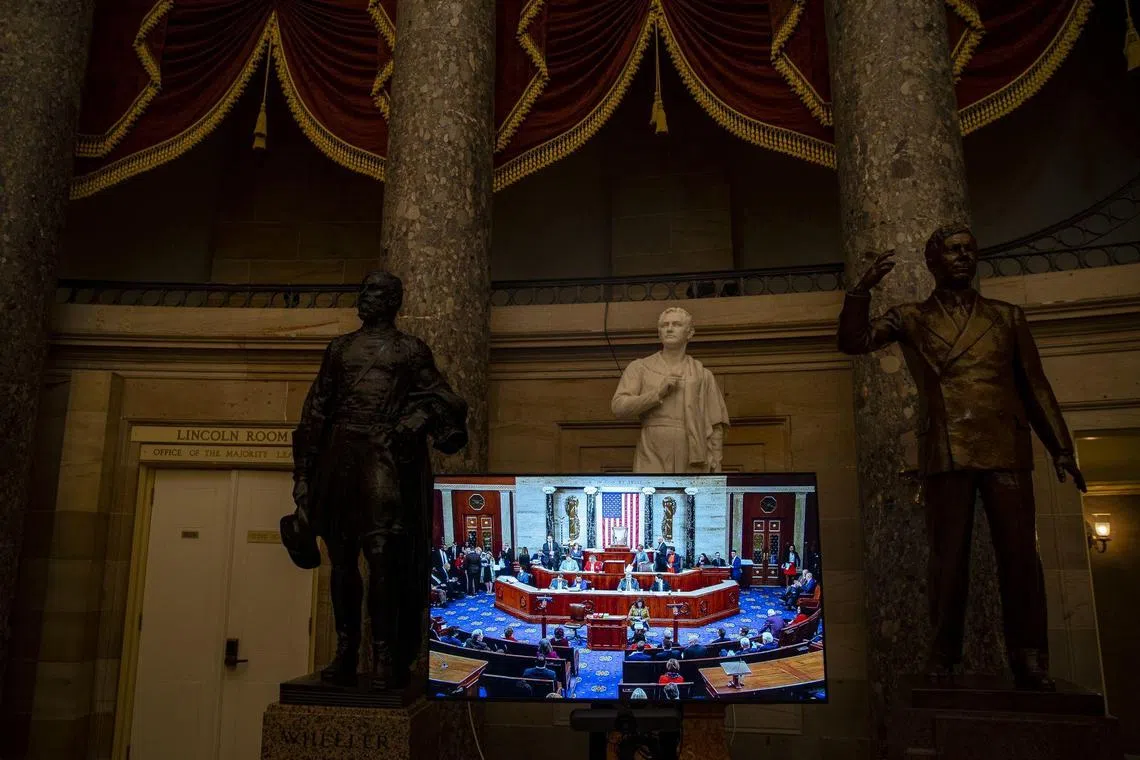 A meeting of the 118th Congress in the House Chamber at the US Capitol in Washington DC, on Jan 4, 2023. 