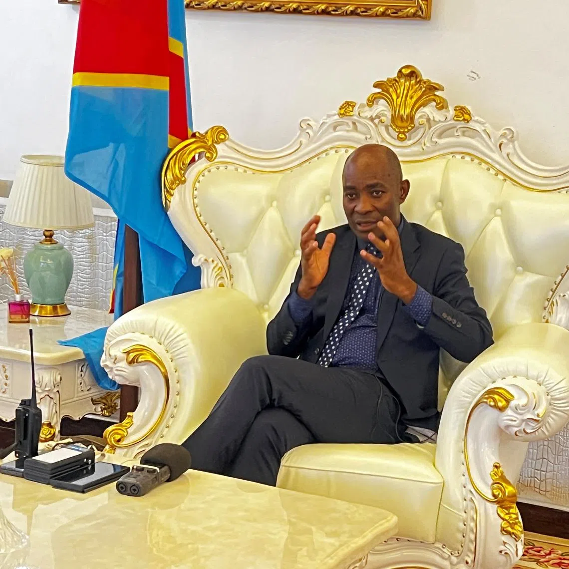 South Kivu Governor Jean-Jacques Purusi Sadiki speaks during a Reuters interview in Bukavu, South Kivu province, Democratic Republic of the Congo February 12, 2025. REUTERS/Edwin Waita