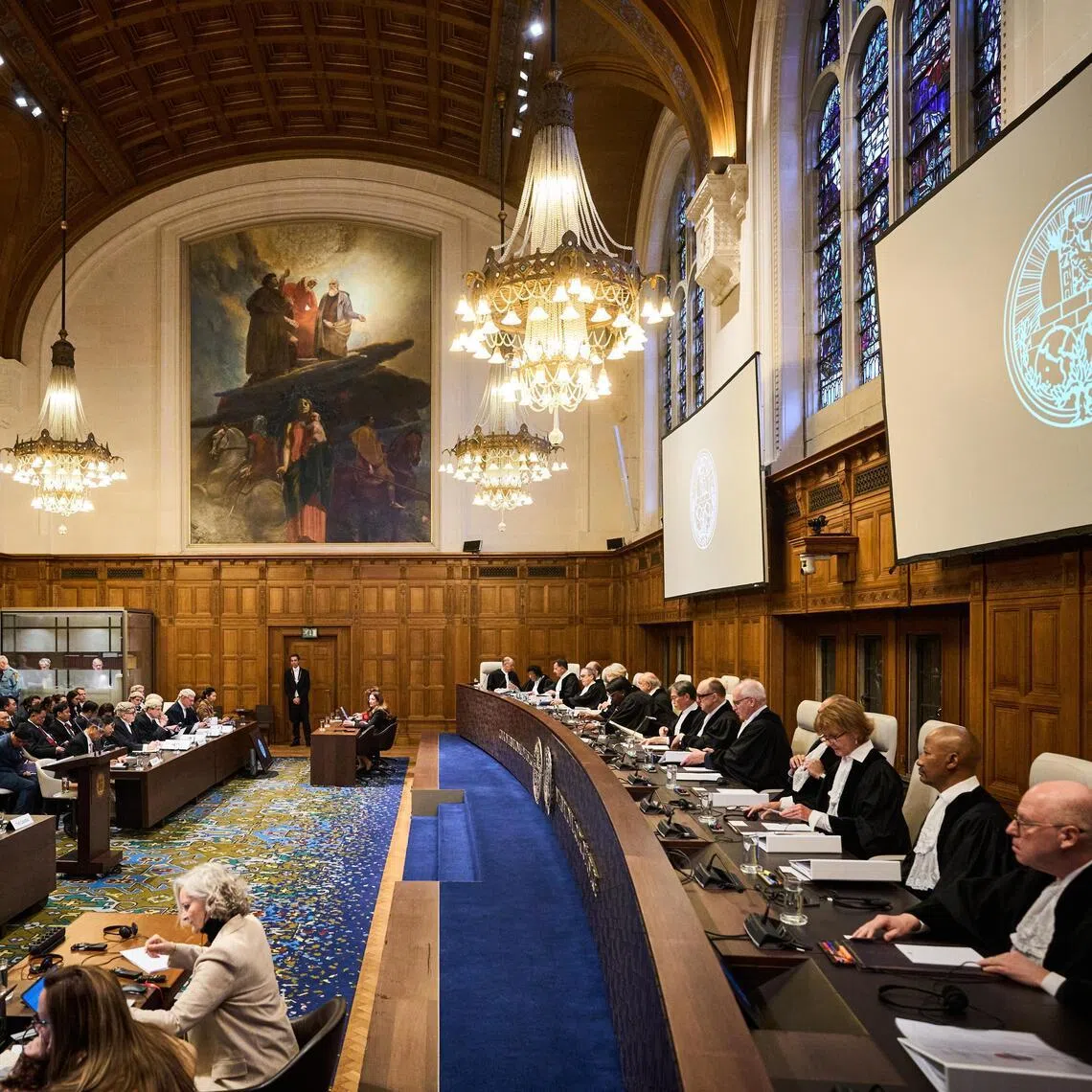 A view of the courtroom during the first hearing in which Myanmar is accused of committing genocide against the country's Muslim minority, the Rohingya, at the International Court of Justice in The Hague, The Netherlands, on Jan 12, 2026. 