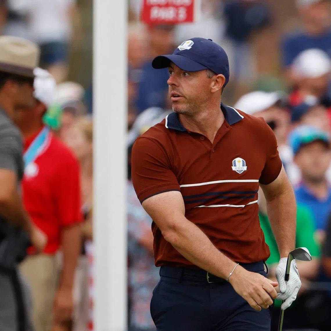 Golf - The 2025 Ryder Cup - Bethpage Black Golf Course, Farmingdale, New York, United States - September 27, 2025 Team Europe's Rory Mcllroy on the 17th hole during the four-balls IMAGN IMAGES via Reuters/Peter Casey