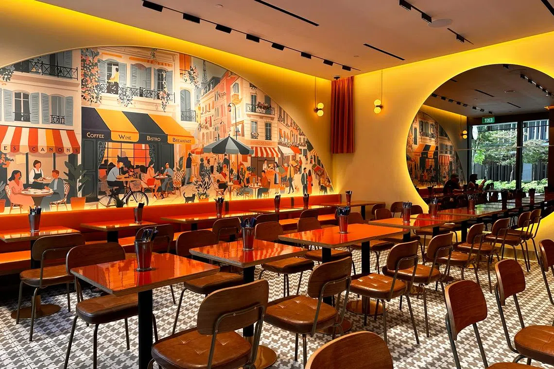 The interior of Les Canons, a French restaurant that opened in February.