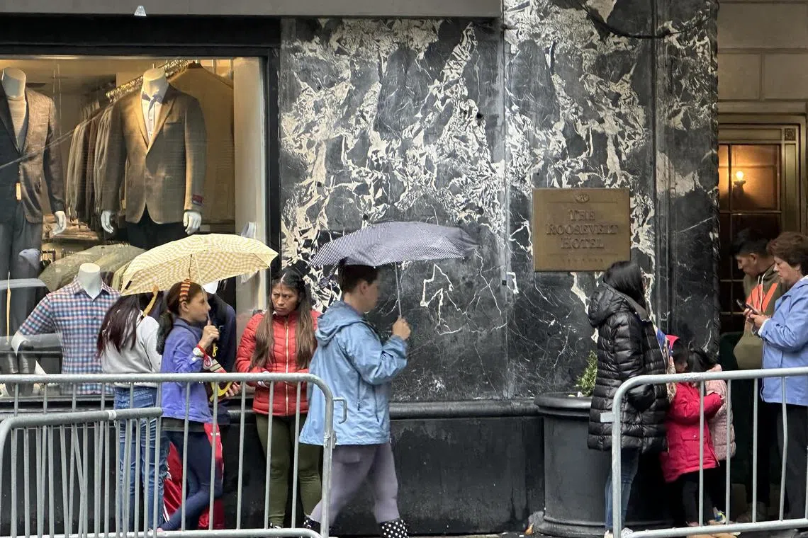 Some 850 rooms in New York’s Roosevelt Hotel in midtown Manhattan are being used to house hundreds of families who entered the US through its south-western border with Mexico. 