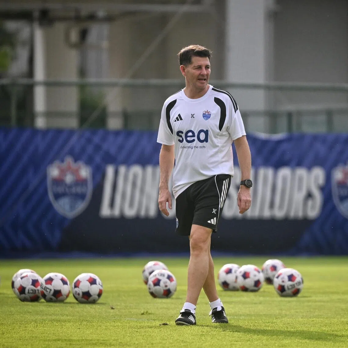 Lion City Sailors new head coach Jesus Casas during a training session at the Sailors' Mattar Road training centre on Feb 27.