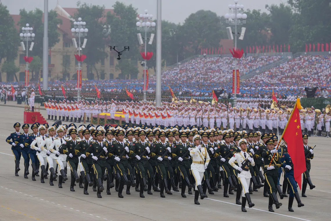 People's Liberation Army of China marching during a parade celebrating the 80th anniversary of independence in Hanoi, Vietnam, on Sept 2.