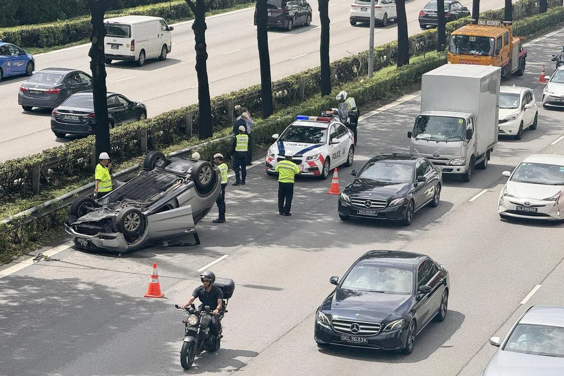 The car was seen with a crumpled bonnet in the right-most lane of the expressway.