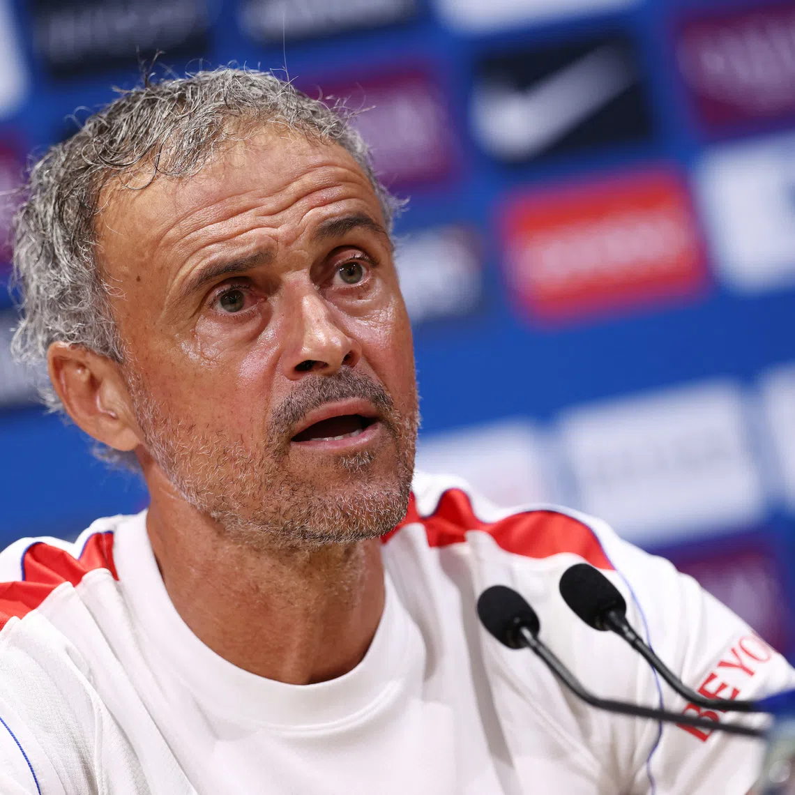 Soccer Football - Trophee des Champions - Paris St Germain Press Conference - Campus Paris St Germain, Poissy, France - August 15, 2026 Paris Saint Germain coach Luis Enrique during the press conference REUTERS/Tom Nicholson