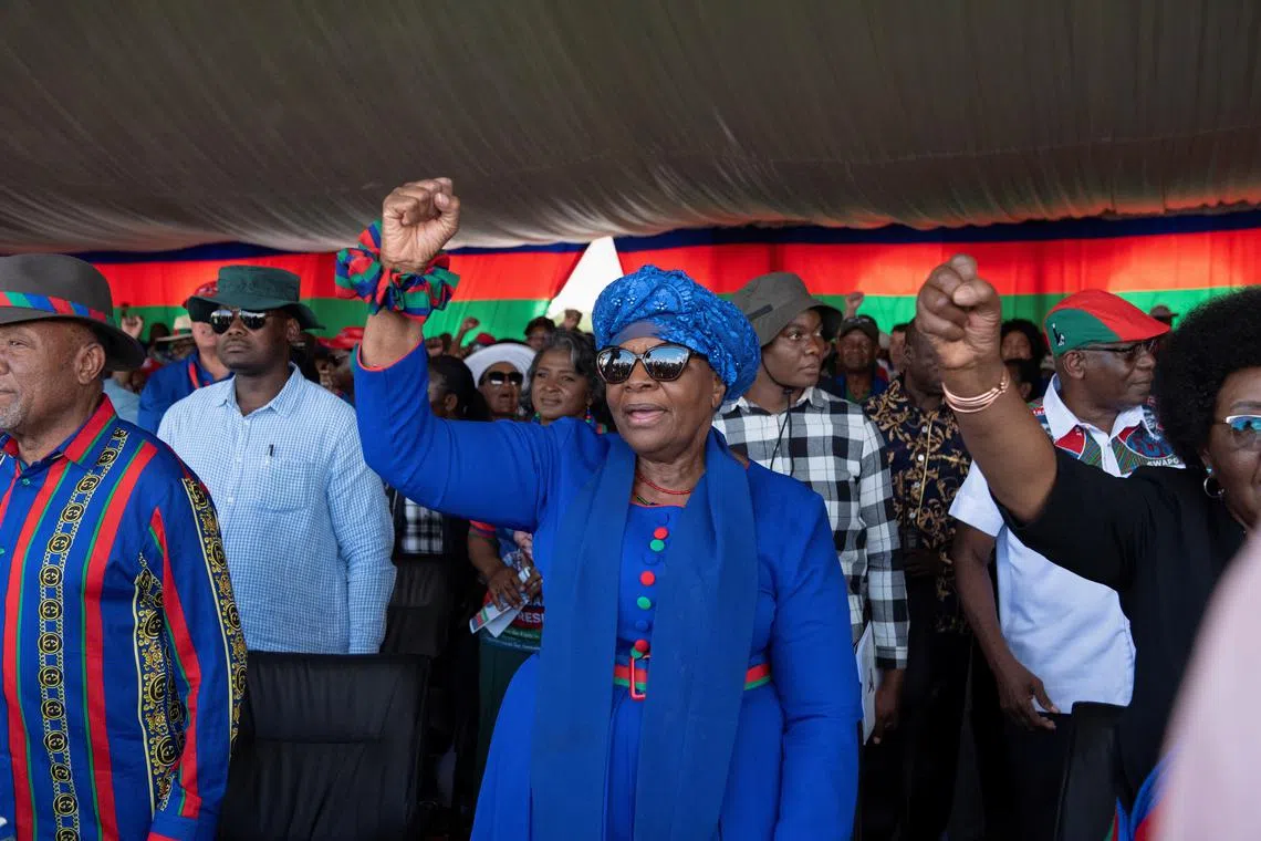 SWAPO presidential candidate Netumbo Nandi-Ndaitwah attends a rally ahead of the upcoming elections in Windhoek, Namibia , November 24, 2024. REUTERS/Noah Tjijenda