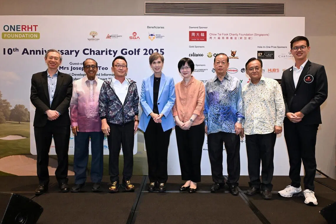 Officials from SGA and ONERHT Foundation with Mrs Josephine Teo, Minister for Digital Development and Information and Minister-in-charge of Cybersecurity & Smart Nation Group at the ONERHT Foundation 10th anniversary charity golf day in November, 2025.