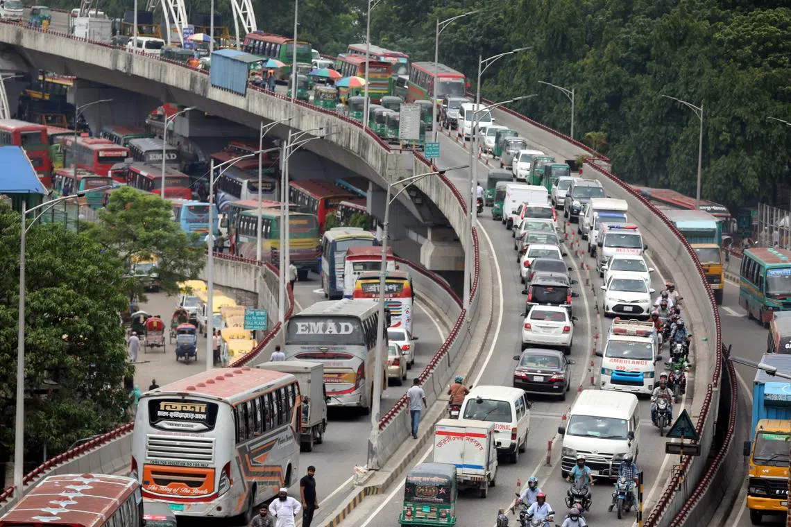 Streets in the capital Dhaka, a sprawling megacity of 20 million people, were choked with commuter traffic in the morning.