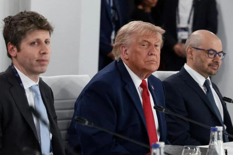 The heads of frontier AI company such as OpenAI CEO Sam Altman (left) and Google DeepMind CEO Demis Hassabis (right) are now invited into rooms once received for heads of states such as US President Donald Trump (centre), seen here at the G-7 Summit in France.