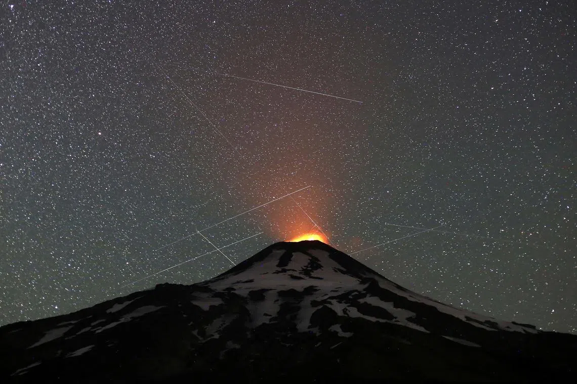 A general view of the Villarrica volcano from Pucon area, Chile Jan 19, 2023. Picture taken using long exposure. 