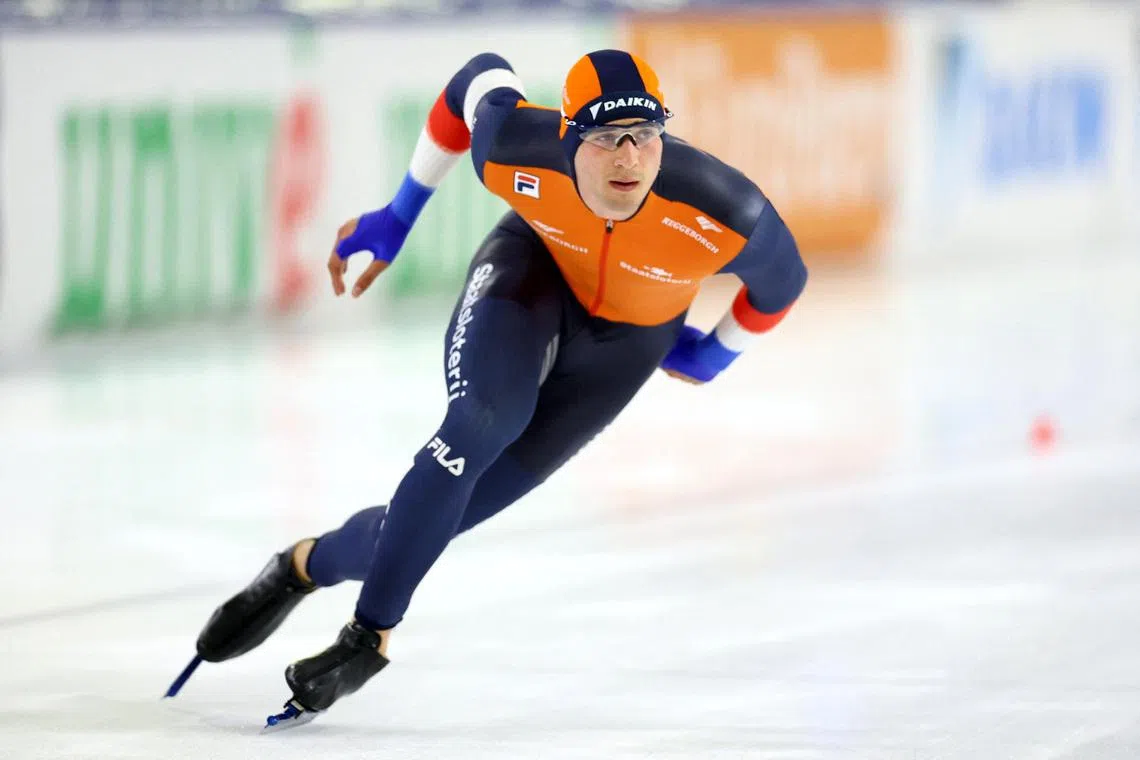 Speed Skating - ISU Speed Skating World Championships - Thialf, Heerenveen, Netherlands - March 5, 2026 Netherlands' Jenning de Boo in action during the men's 500m REUTERS/Piroschka Van De Wouw
