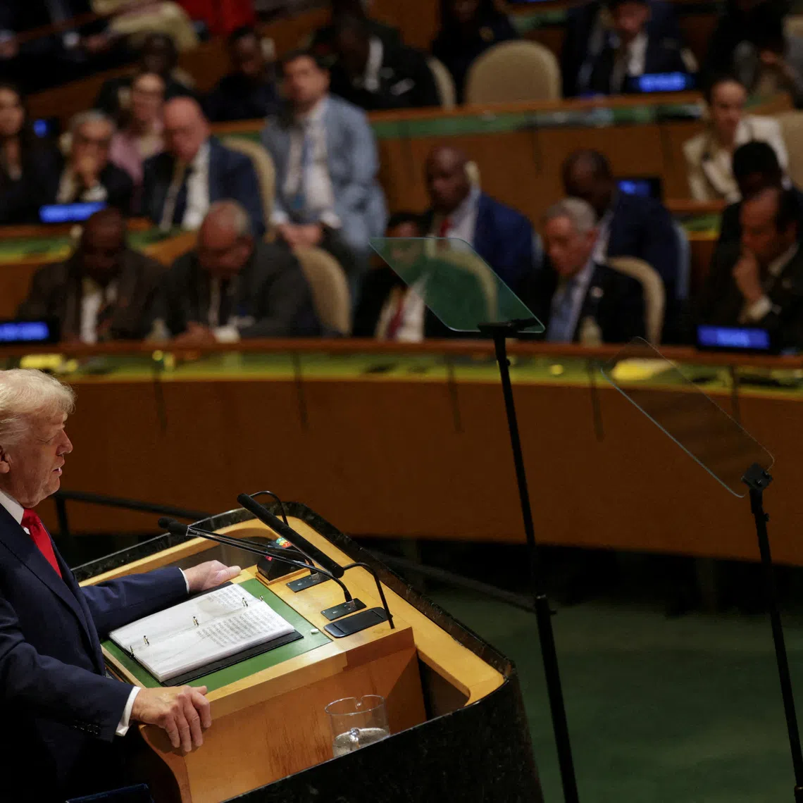 FILE PHOTO: U.S. President Donald Trump speaks during the 80th United Nations General Assembly, in New York City, New York, U.S., September 23, 2025. REUTERS/Jeenah Moon/File Photo