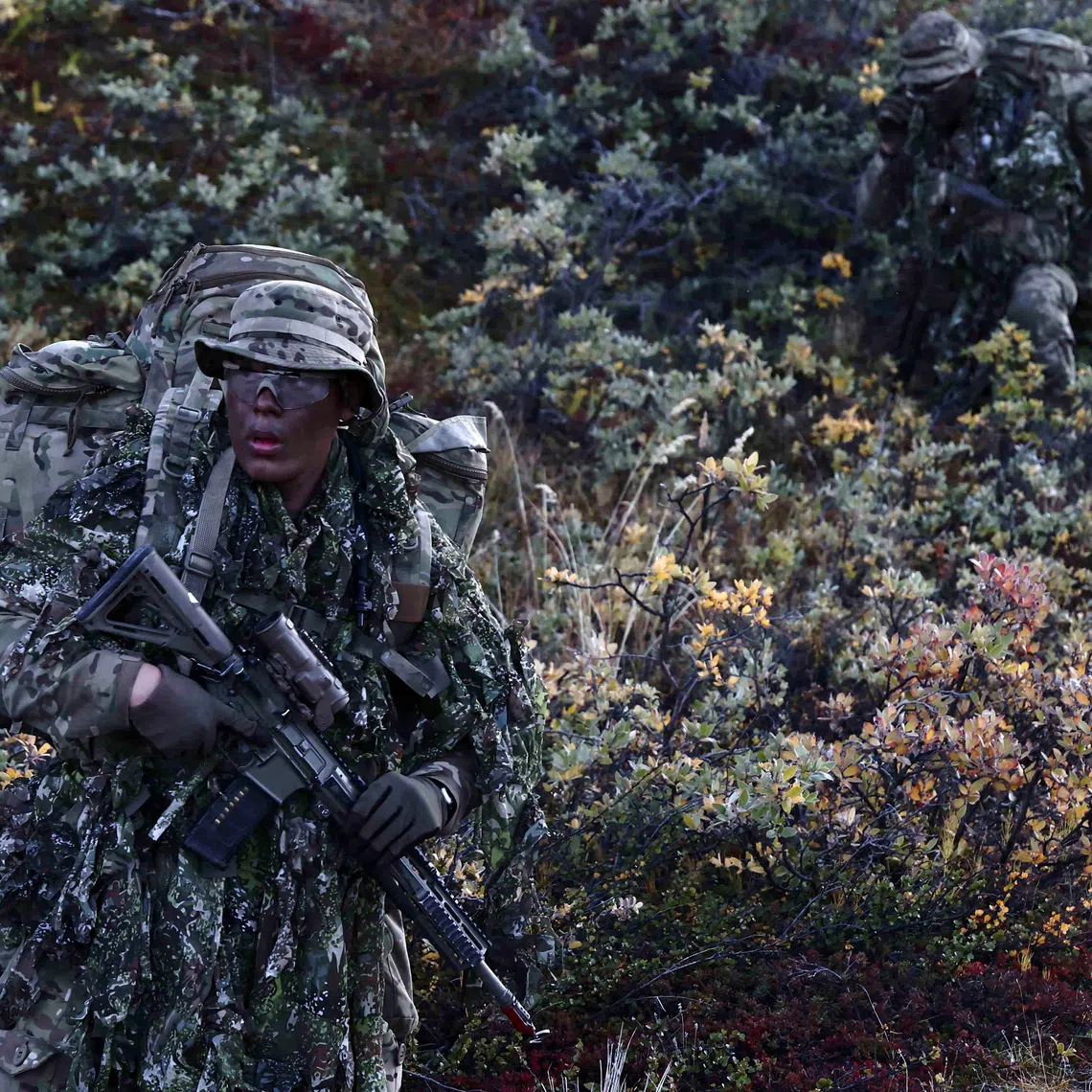 Soldiers participating in a military exercise for the first Danish conscript soldiers in Greenland since a reform of military conscription was implemented, on Aug 28.