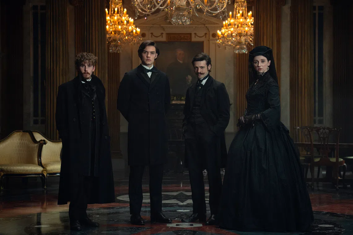 (From left) Fionn O'Shea, Louis Partridge, Anthony Boyle and Emily Fairn in House Of Guinness.