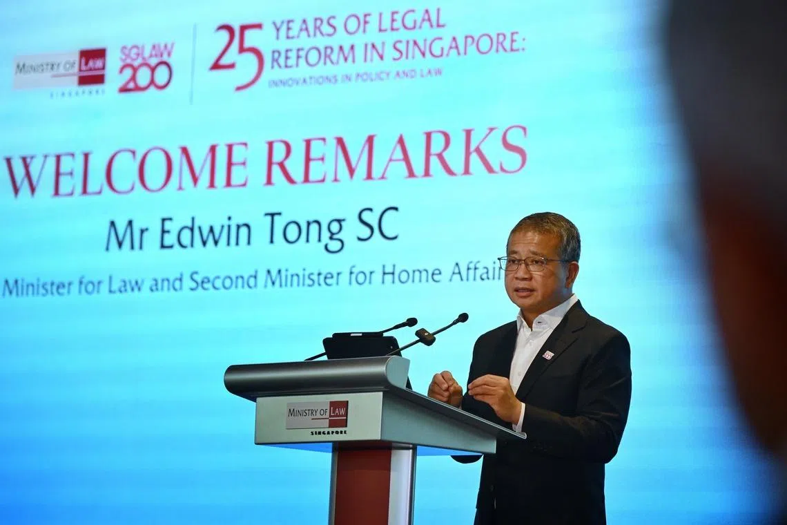 Image 2: Law Minsiter Edwin Tong says the next 25 years will bring new challenges as artificial intelligence, digital technologies and demographic change will test Singapore’s legal system in new ways.
