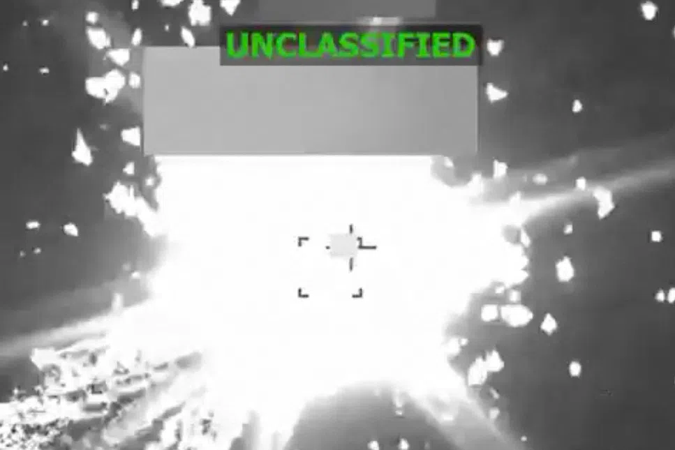 A screengrab from a video posted by Pentagon chief Pete Hegseth on Nov 6 showing the strike.