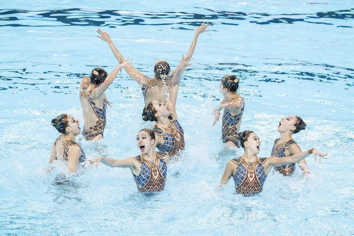 ST20250725_202543000740/kkartistic25/Brian Teo/Kimberly Kwek MR/Team China competing in the Team Acrobatic Final at the World Aquatics Championships at the World Aquatics Championships Arena on July 25, 2025. ST PHOTO: BRIAN TEO