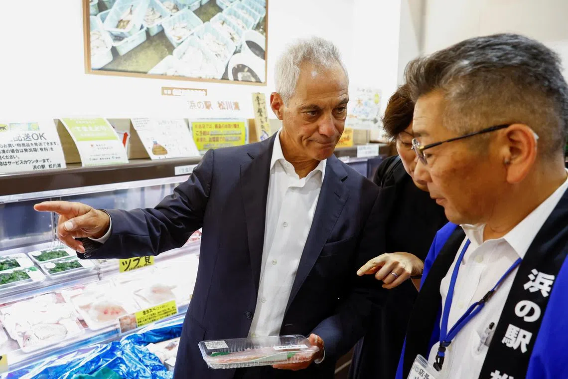 US Ambassador to Japan Rahm Emanuel visiting the city of Soma in Fukushima prefecture to show his support for the local fishing industry.