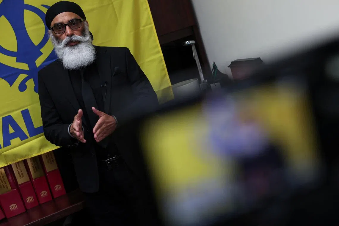 Gurpatwant Singh Pannun, a 56-year-old dual U.S.-Canadian citizen, speaks during an interview in New York City, U.S., October 18, 2024. REUTERS/Shannon Stapleton/File Photo