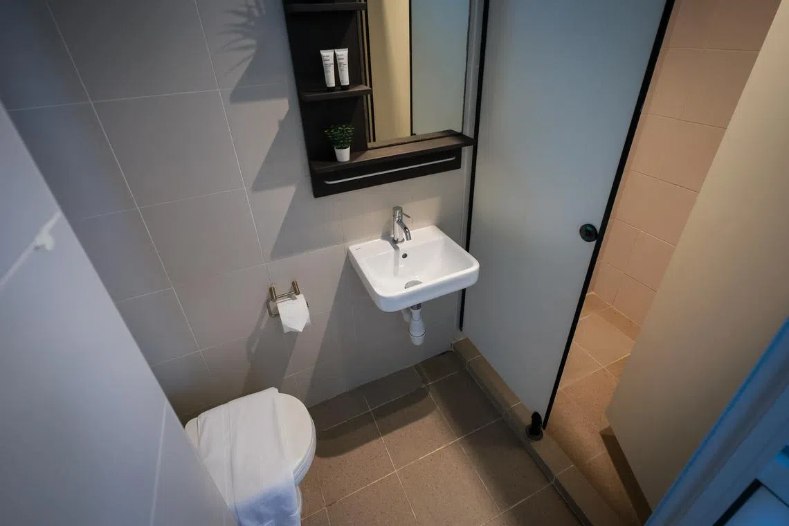A co-living unit’s toilet at Coliwoo Boon Lay.