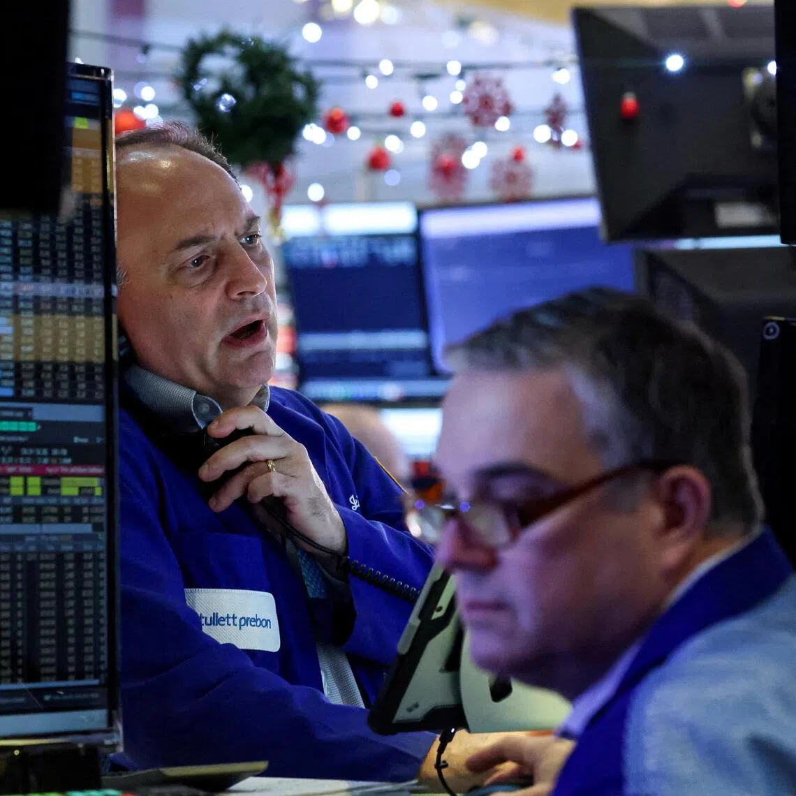 Traders working on the floor of the New York Stock Exchange, in New York City.