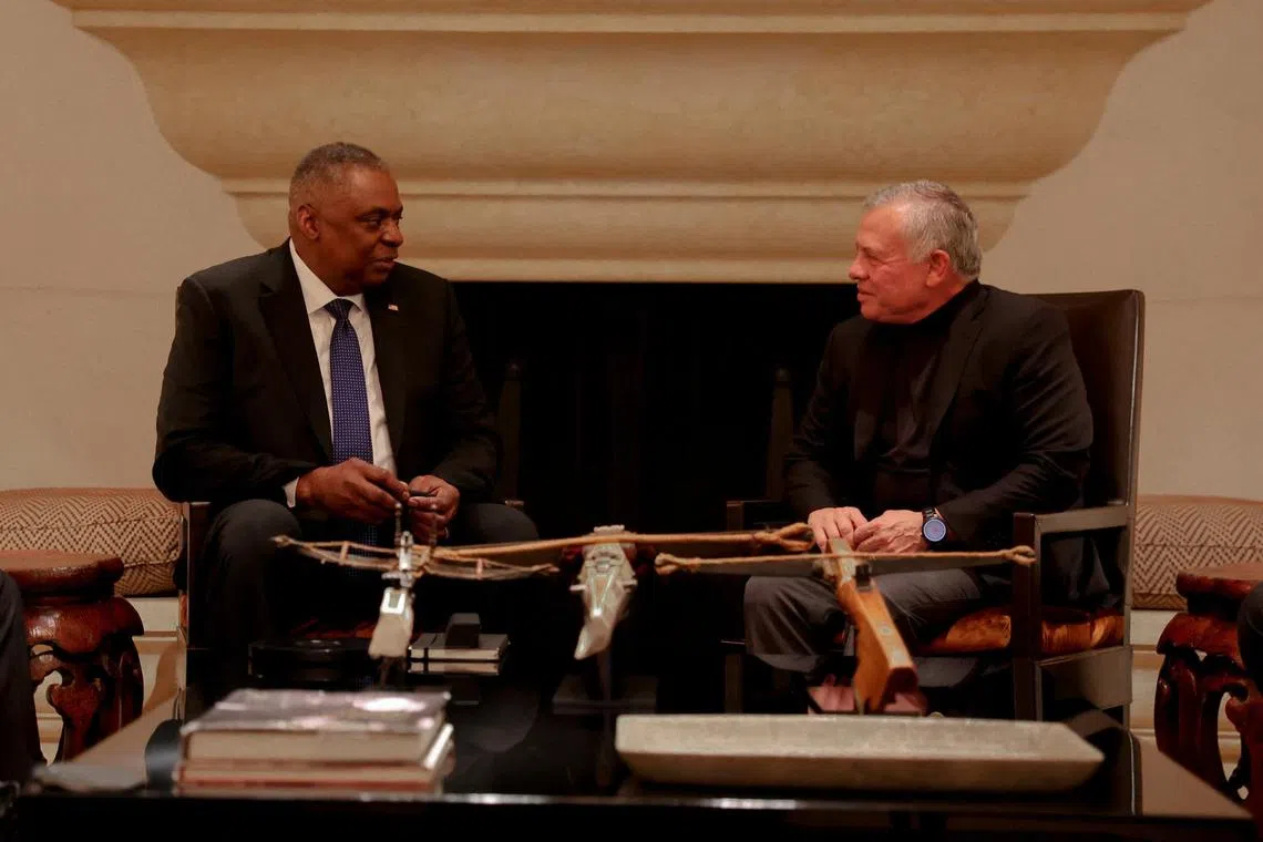 Jordan's king Abdullah II meets with US Defence Secretary Lloyd Austin in Amman, Jordan on March 5,  2023. 