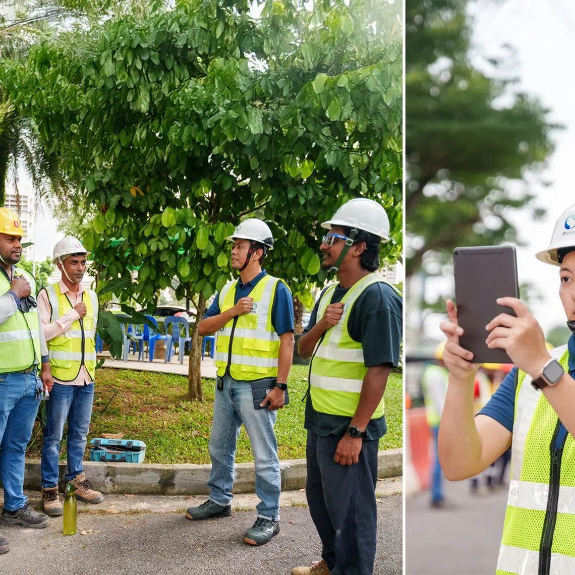 Ms Yuan Yinxi SP Group safety manager with contractors taking a safety pledge