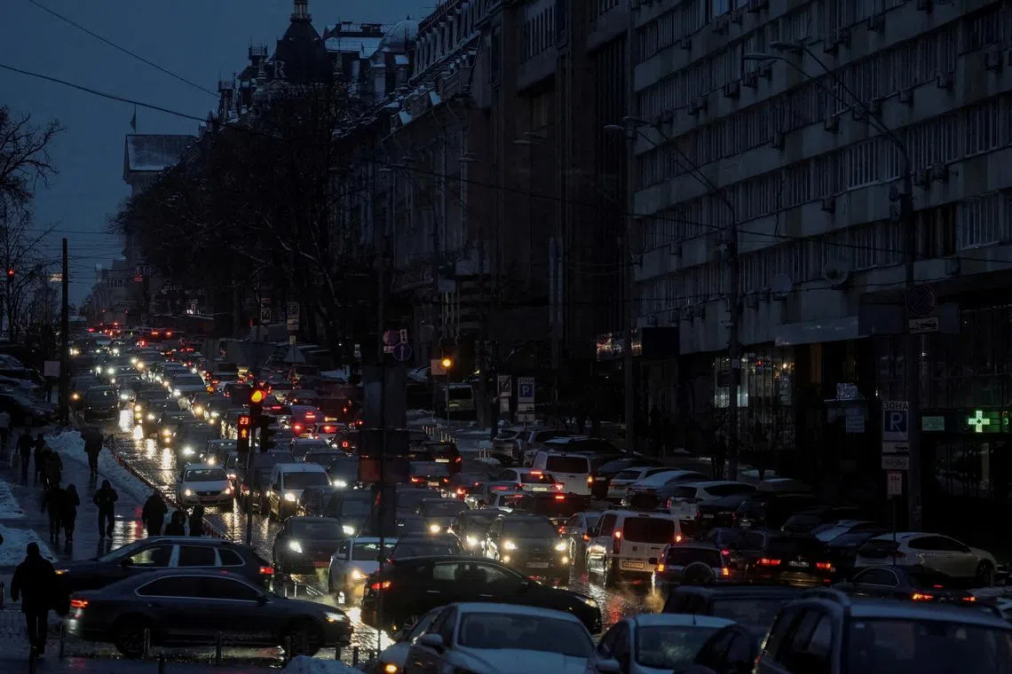 Cities across Ukraine are undergoing scheduled blackouts to reduce the strain on the electrical grid during peak usage hours.