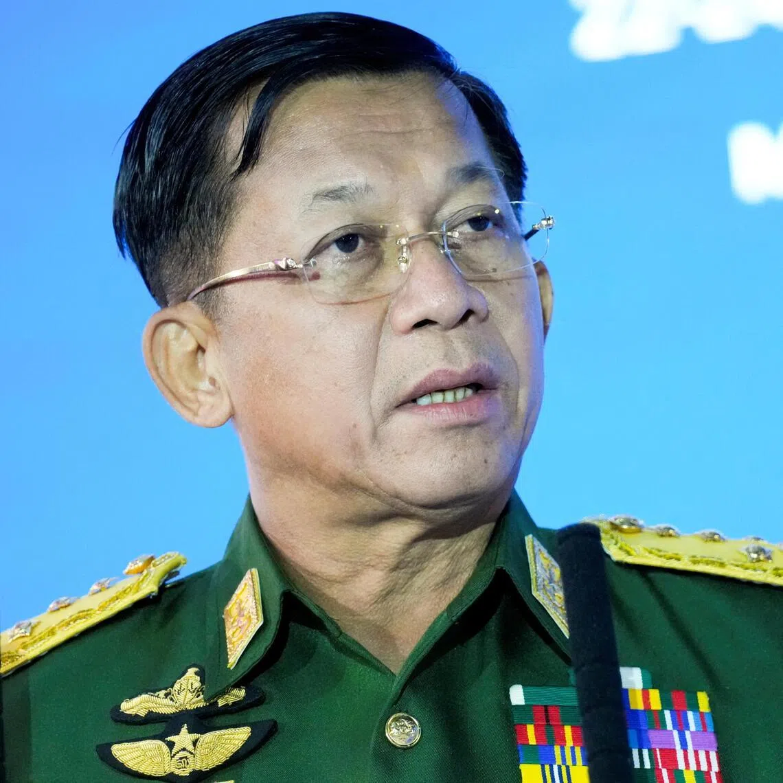 FILE PHOTO: Commander-in-Chief of Myanmar's armed forces, Senior General Min Aung Hlaing delivers his speech at the IX Moscow conference on international security in Moscow, Russia June 23, 2021. Alexander Zemlianichenko/Pool via REUTERS/File Photo
