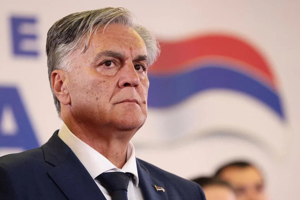 Sinisa Karan attends a press conference after preliminary results indicated he won a snap presidential election in Banja Luka, Bosnia and Herzegovina, November 23, 2025. REUTERS/Amel Emric