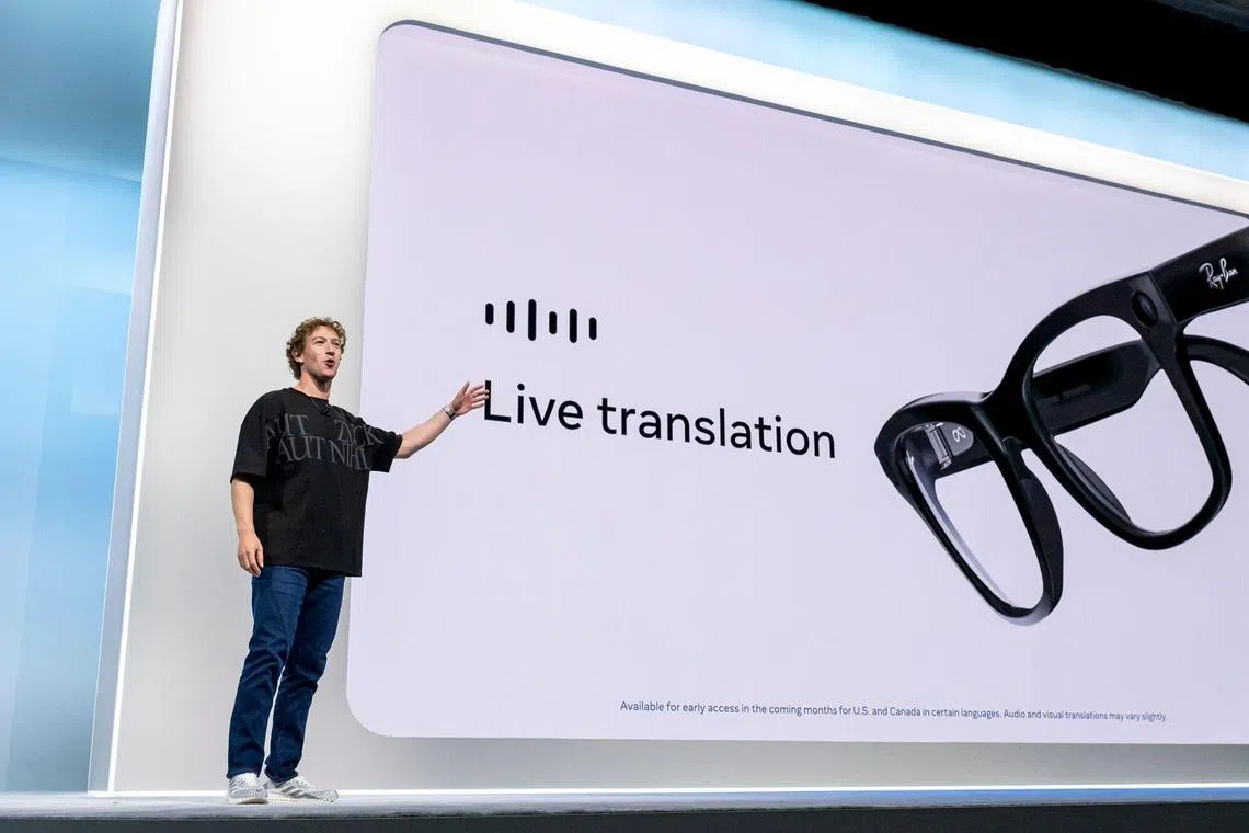 Mark Zuckerberg, chief executive officer of Meta, showed off its first working prototype of augmented-reality glasses, called Orion, during its annual Connect conference on Sept 25.