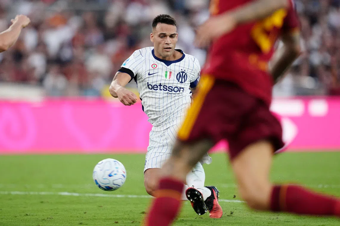 Inter Milan’s Lautaro Martinez scoring their first goal during their 2-2 draw with Roma on Sept 10.