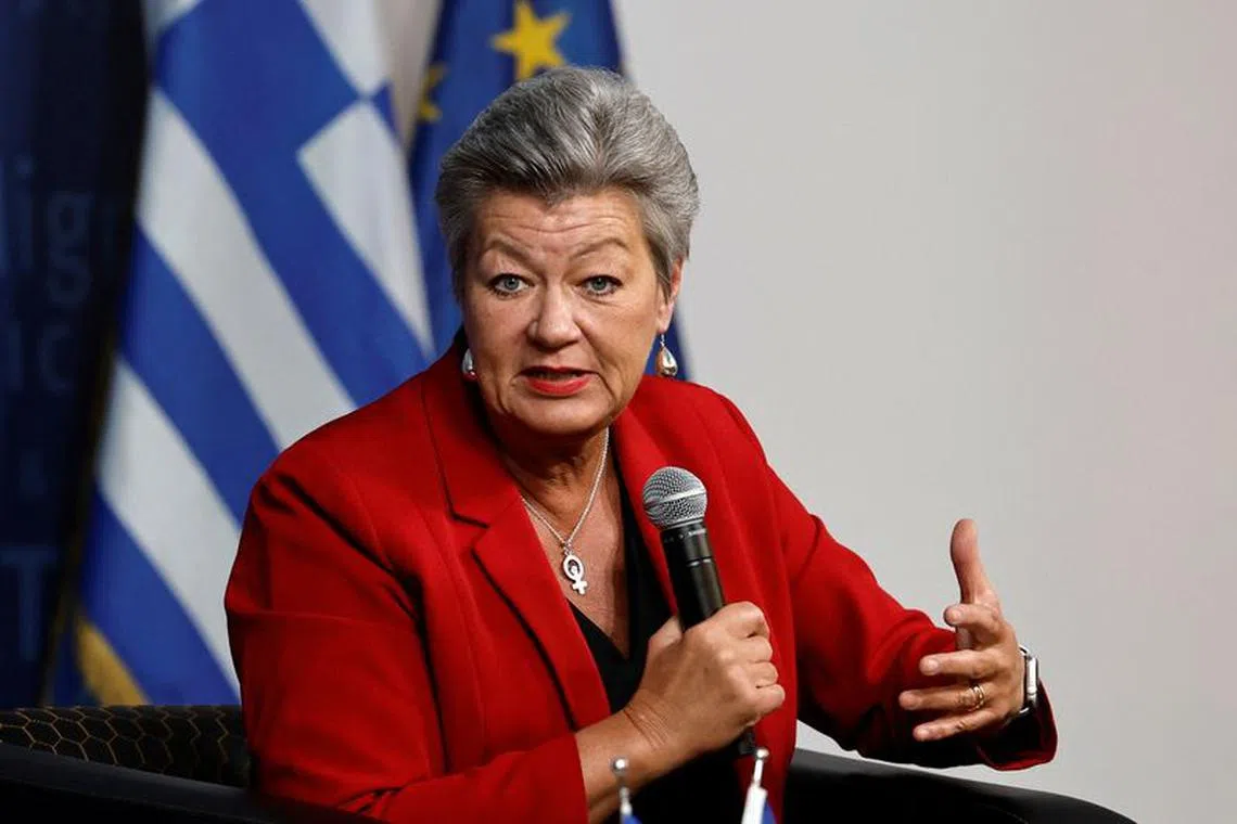 The European Union's Home Affairs Commissioner Ylva Johansson speaks during a conference in the Migration Ministry in Athens, Greece, January 8, 2024. REUTERS/Louisa Gouliamaki/ File photo