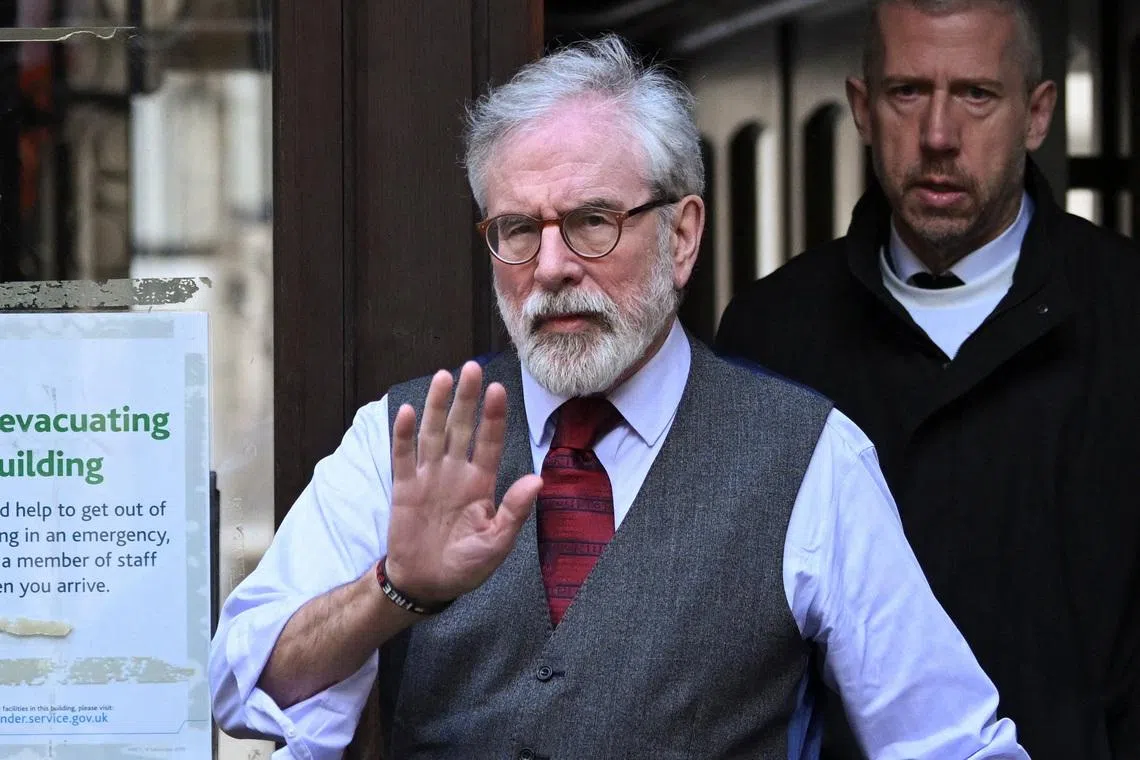 Former Sinn Fein president Gerry Adams walks outside the High Court as he attends a civil case seeking to hold him liable for Irish Republican Army bombings carried out in Britain in the 1970s and 1990s, in London, Britain, March 11, 2026. REUTERS/Jaimi Joy