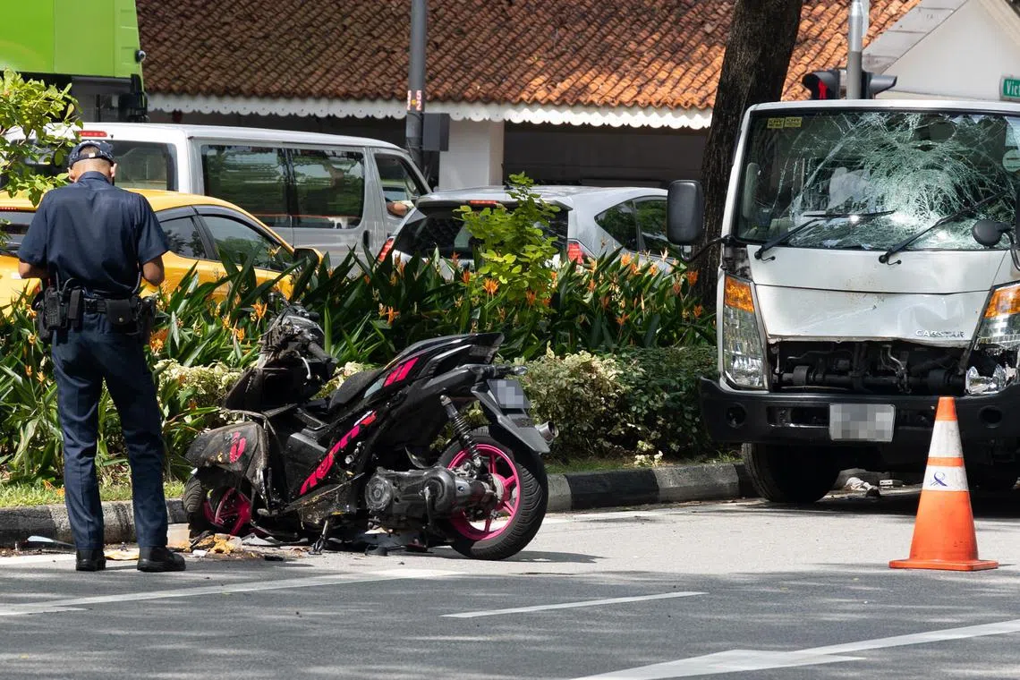 The motorcyclist, a 26-year-old man, was pronounced dead at the scene by an SCDF paramedic, the police said.