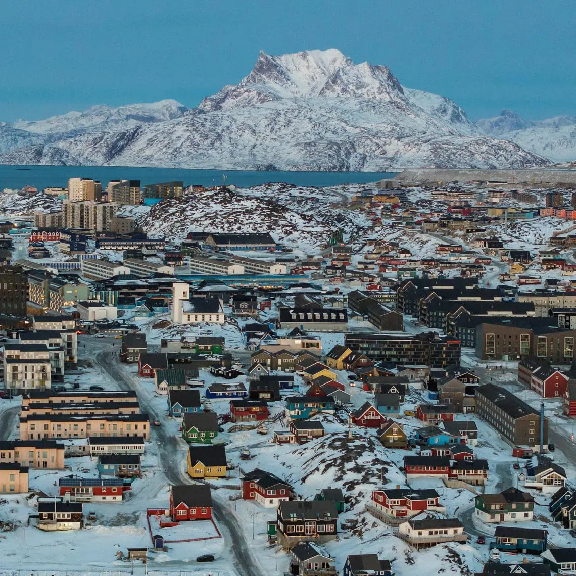 A drone view shows a general view of Nuuk, Greenland, January 25, 2026. REUTERS/Marko Djurica