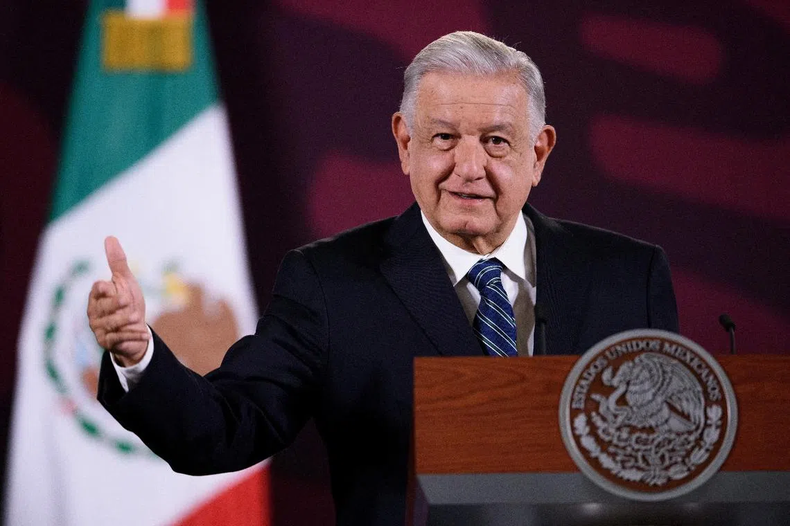 Mexico's President Andres Manuel Lopez Obrador speaks during his regular press conference at the National Palace in Mexico City, Mexico, March 20, 2024. Mexico Presidency/Handout via REUTERS