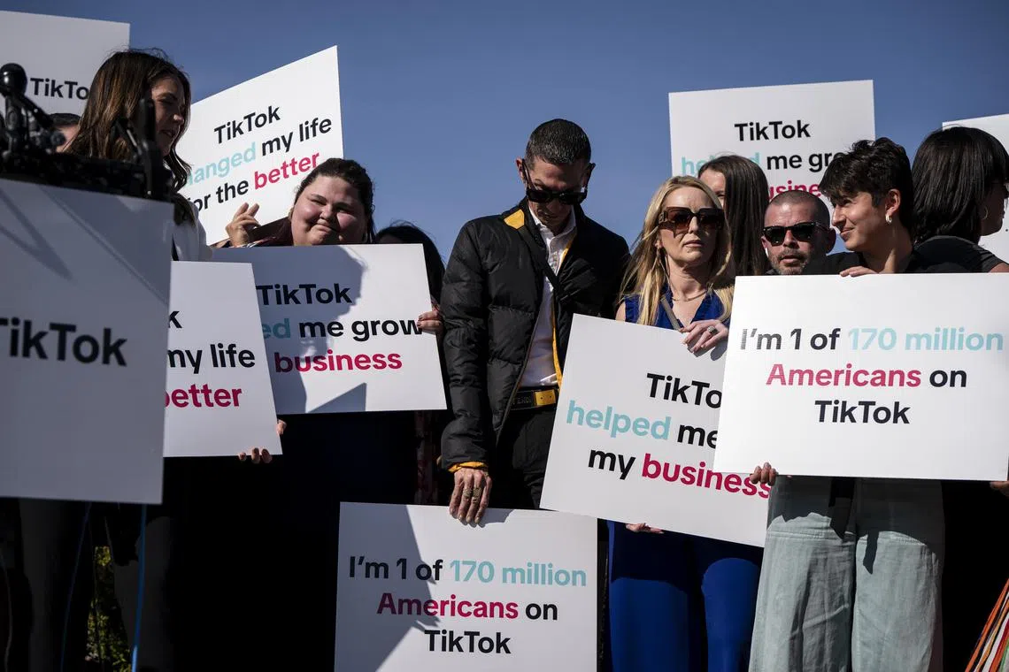 TikTok content creators at a news conference with several House Democrats on Capitol Hill on March 12.