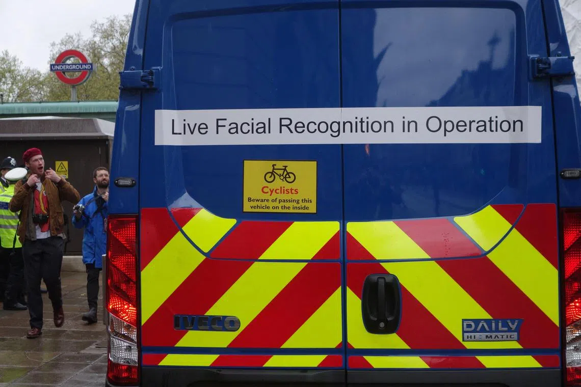 A van being used by the British metropolitan police as part of their Facial Recognition operation is pictured close to the route of the 'King's Procession' in central London, on May 6, 2023, during the coronation of King Charles. 