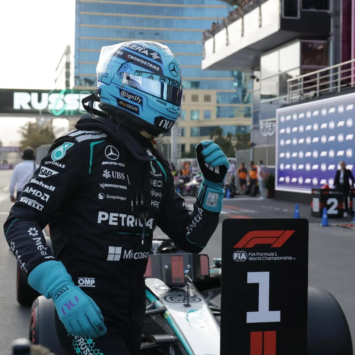Mercedes driver George Russell clocked a one minute, 42.526 second lap around the 6km Baku street track, bettering his own previous benchmark by half a second.