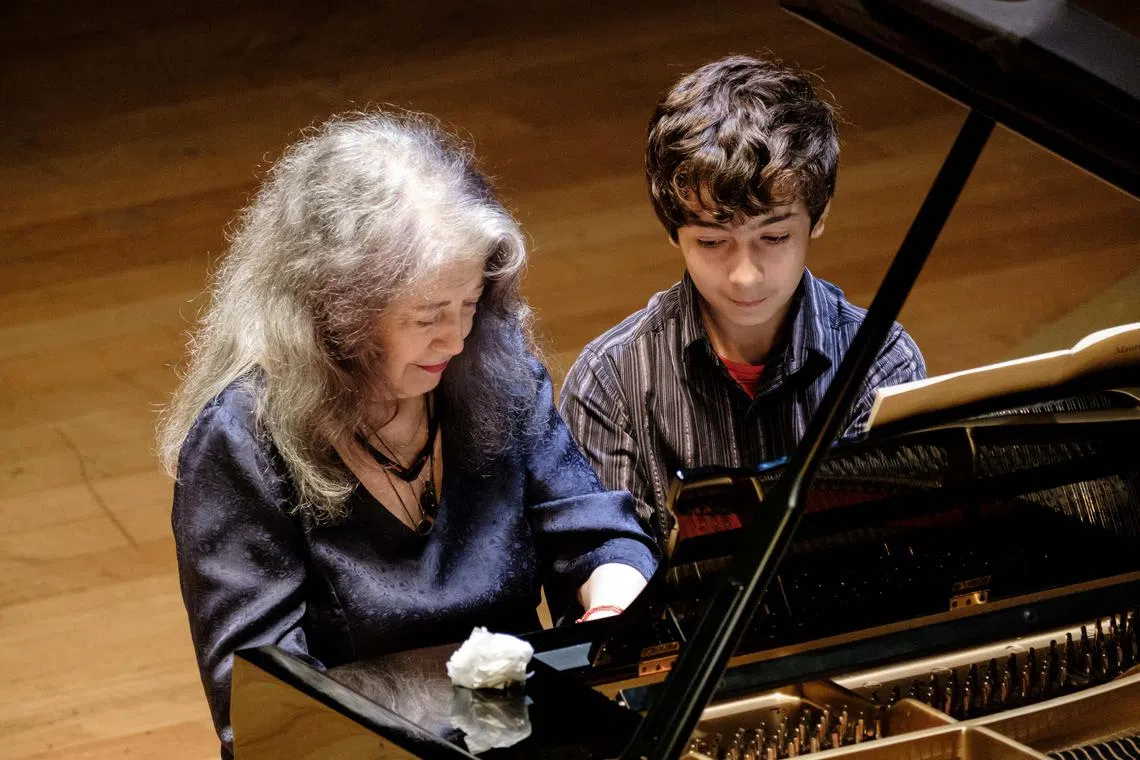 Argentine born pianist Martha Argerich, 81, was joined by her 14-year-old grandson for Maurice Ravel's Mother Goose Suite for piano four hands. 
