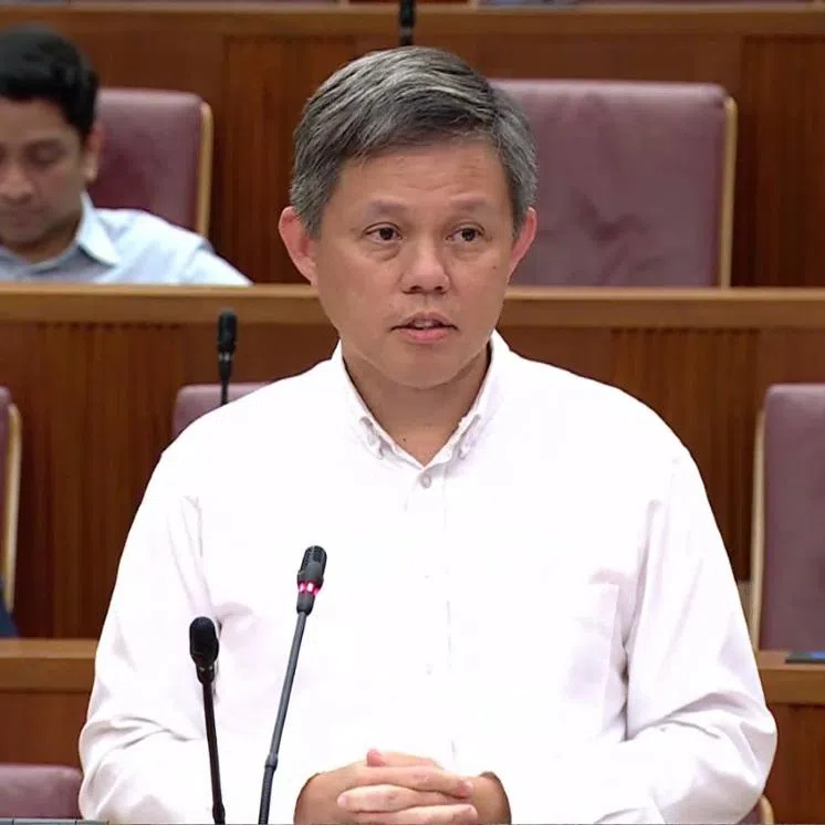 Defence Minister Chan Chun Sing speaking in Parliament on Feb 27.